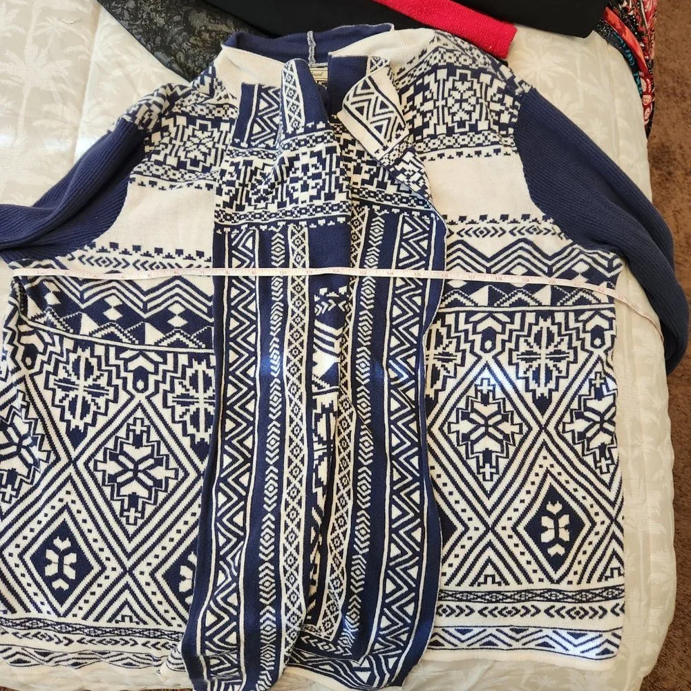 Lucky Brand Open Front Waterfall Sweater Blue/Beige - Picture 7 of 11